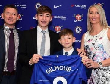 Billy Gilmour with his parents Carrie Gilmour and Billy Gilmour Sr. and brother Harvey Gilmour